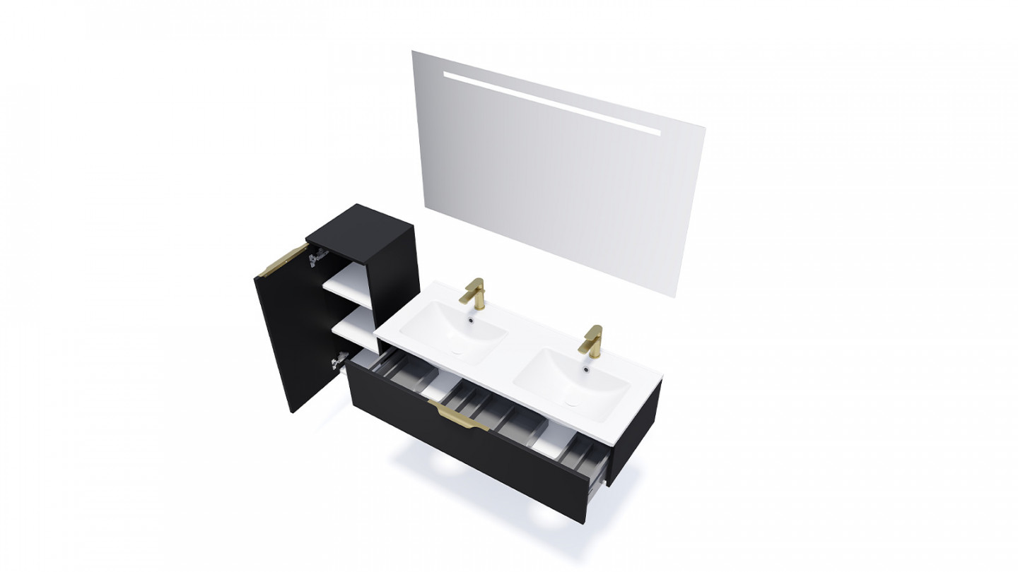 Meuble de salle de bain suspendu double vasque intégrée 120cm 1 tiroir Noir - Swing