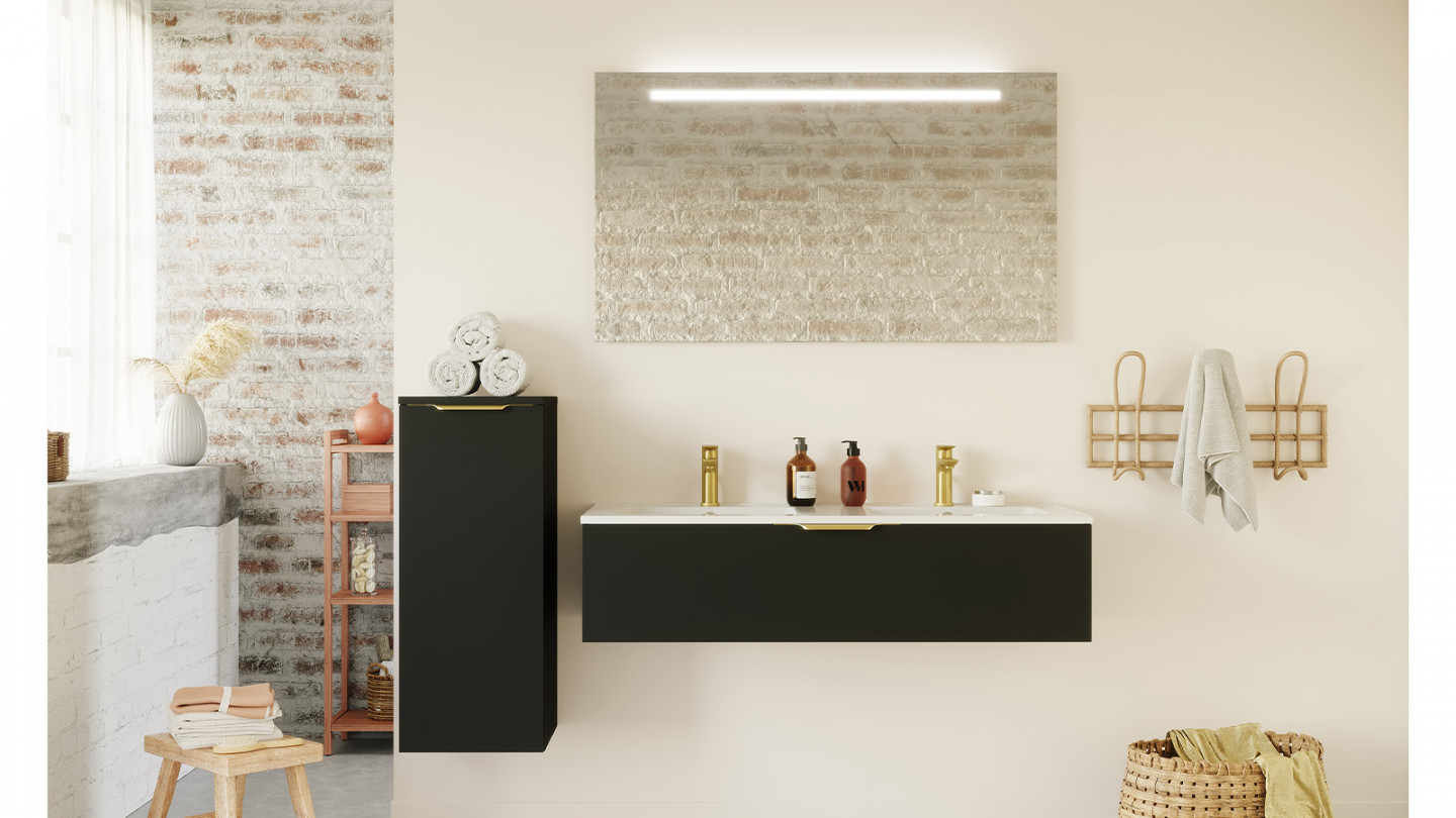 Meuble de salle de bain suspendu double vasque intégrée 120cm 1 tiroir