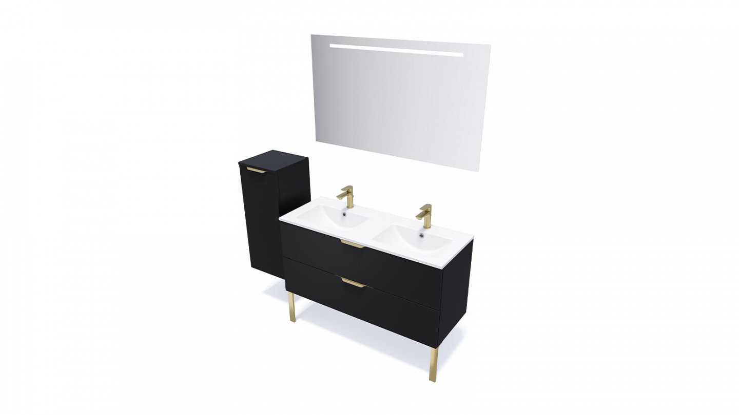 Meuble de salle de bain suspendu double vasque intégrée 120cm 2 tiroirs Noir - Swing
