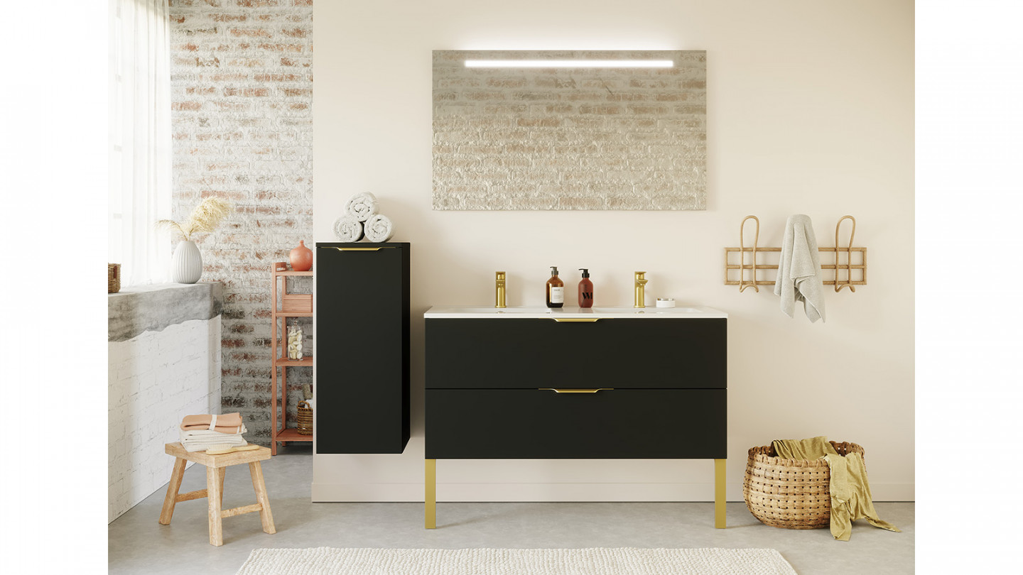 Meuble de salle de bain suspendu double vasque intégrée 120cm 2 tiroirs