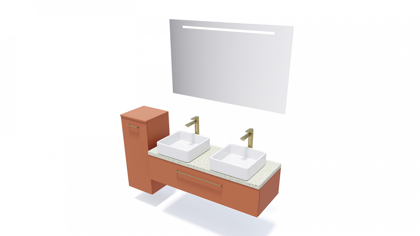 Meuble de salle de bain suspendu 2 vasques à poser 120cm 1 tiroir Terracotta - Osmose