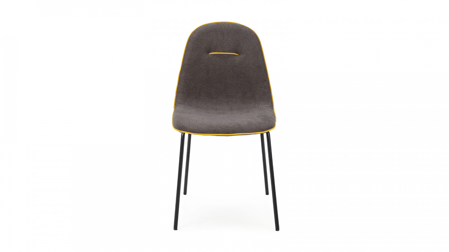 Lot de 4 chaises en tissu gris avec liseré jaune - Thelma
