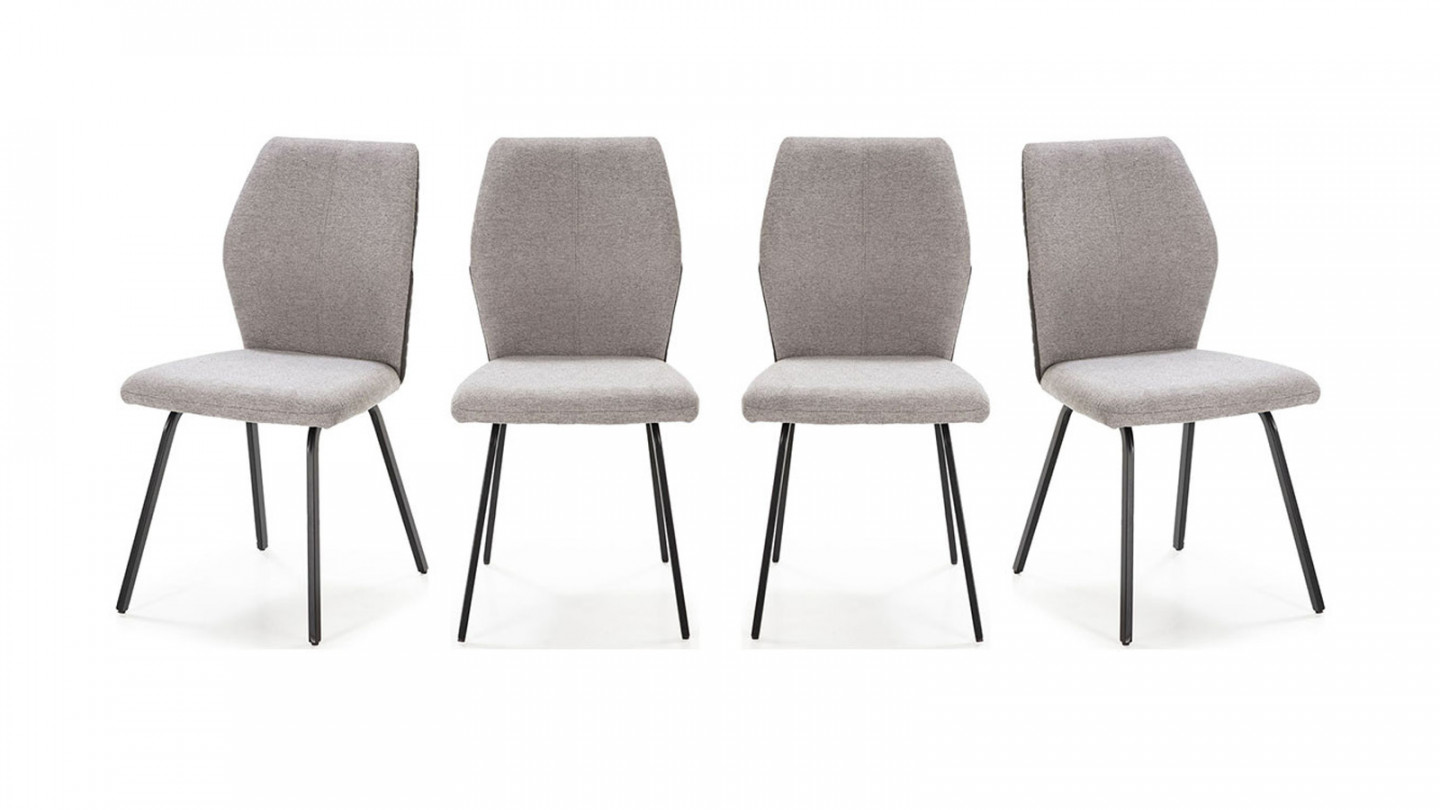 Lot de 4 chaises en tissu gris clair et simili cuir - Garance