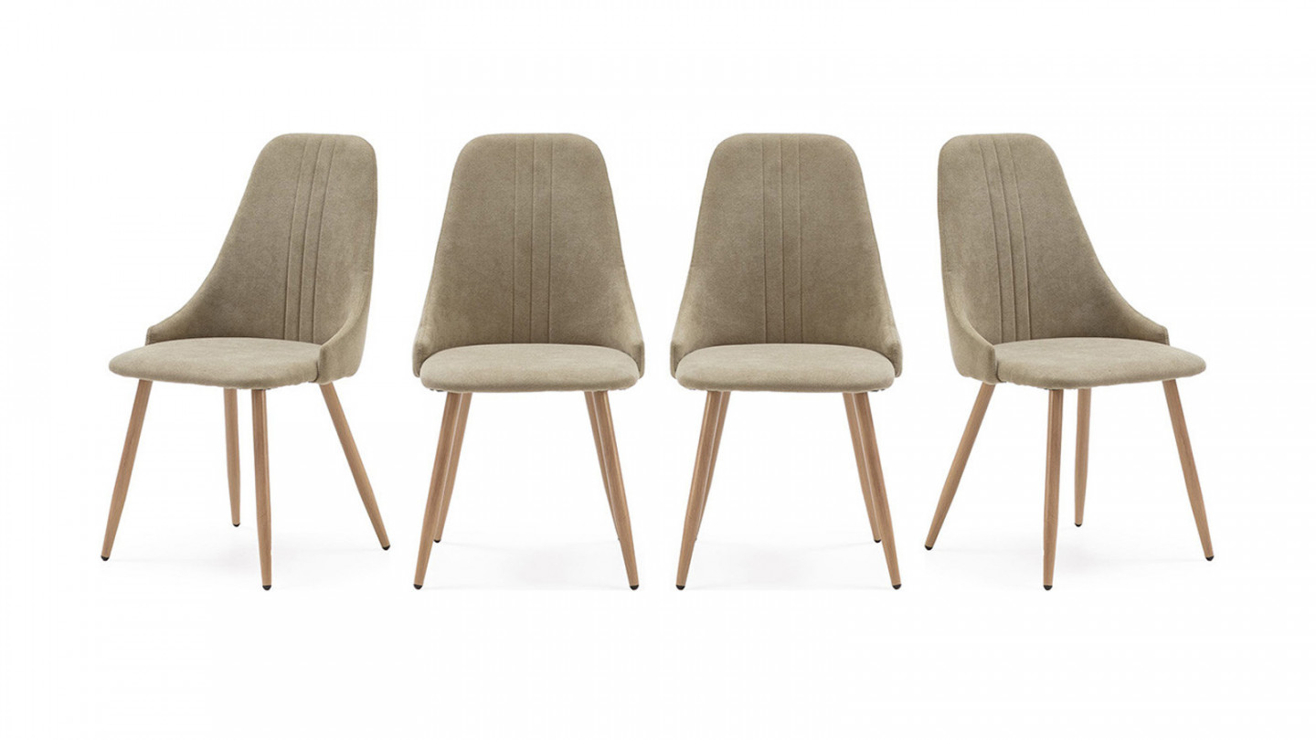 Lot de 4 chaises en tissu vert pâle, piètement métal effet bois - Vicky -  Homifab
