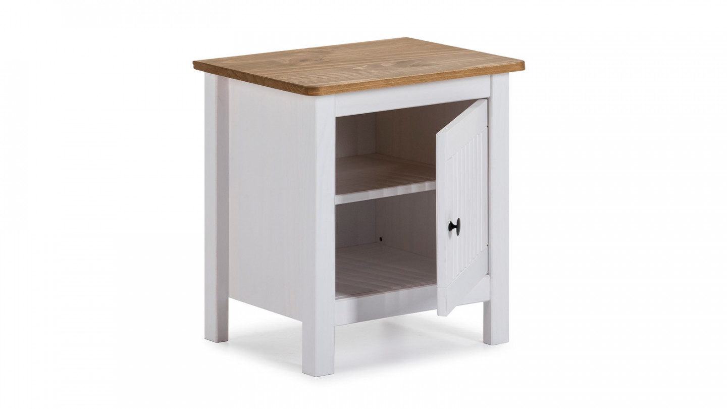 Table de chevet 1 porte en pin massif blanc - Fabia - Homifab
