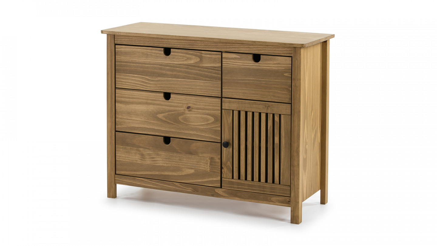 Commode décor bois noyer, 3 tiroirs Commode décor bois noyer, 3 tiroirs