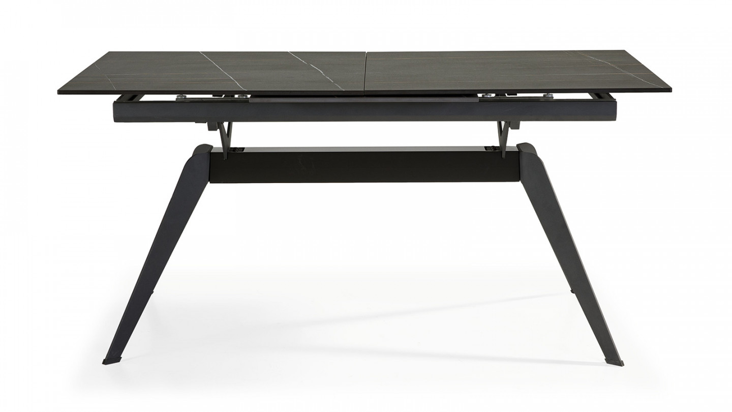 Table à manger rectangulaire extensible en céramique noir / doré 160/220 cm - Lally