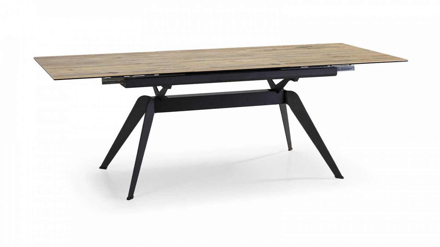 Table à manger rectangulaire extensible en céramique effet bois 160/220 cm - Lally