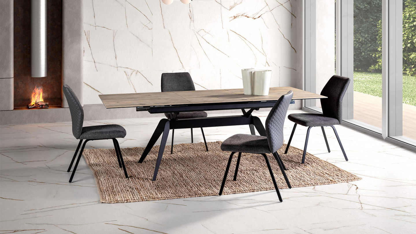 Table à manger rectangulaire extensible en céramique effet bois 160/220 cm - Lally