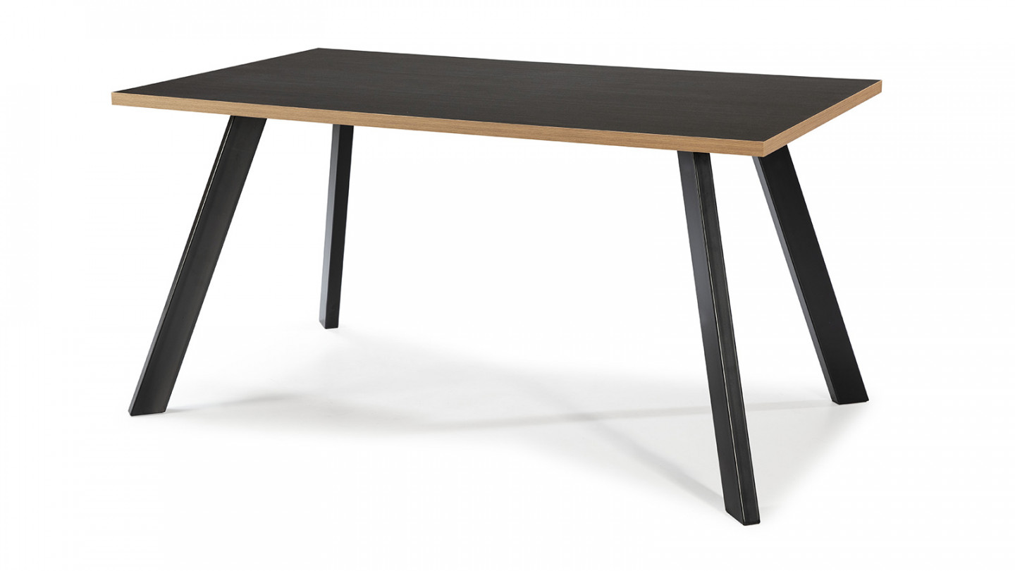 Table à manger rectangulaire effet noyer / bois noir 160 cm - Doly