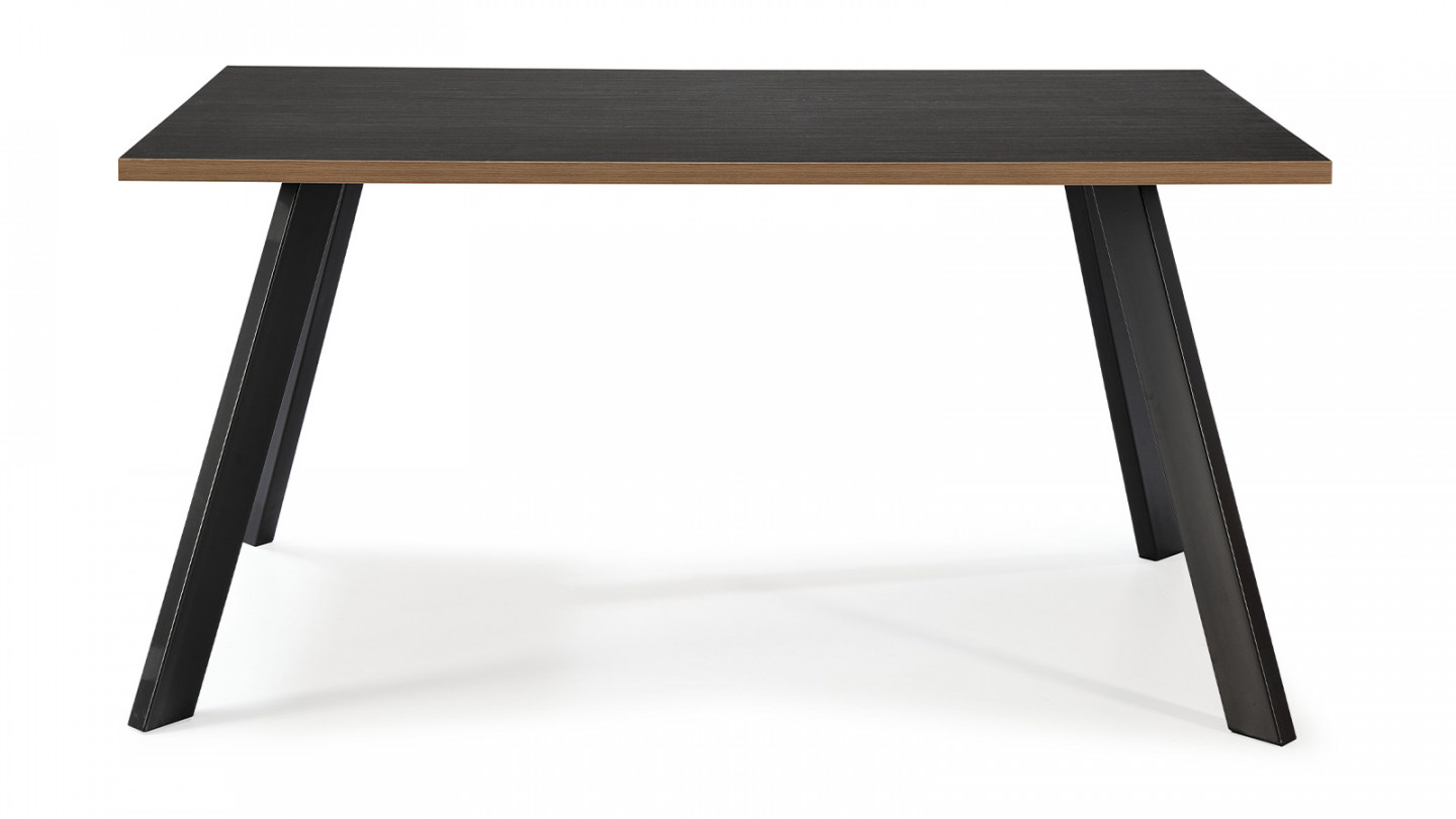 Table à manger rectangulaire effet noyer / bois noir 160 cm - Doly