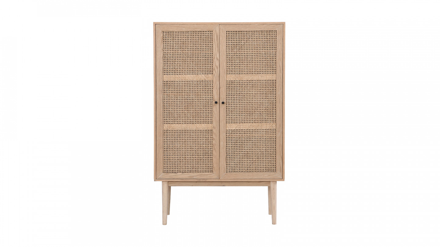 Armoire en cannage naturel et placage chêne 100 cm - Eden