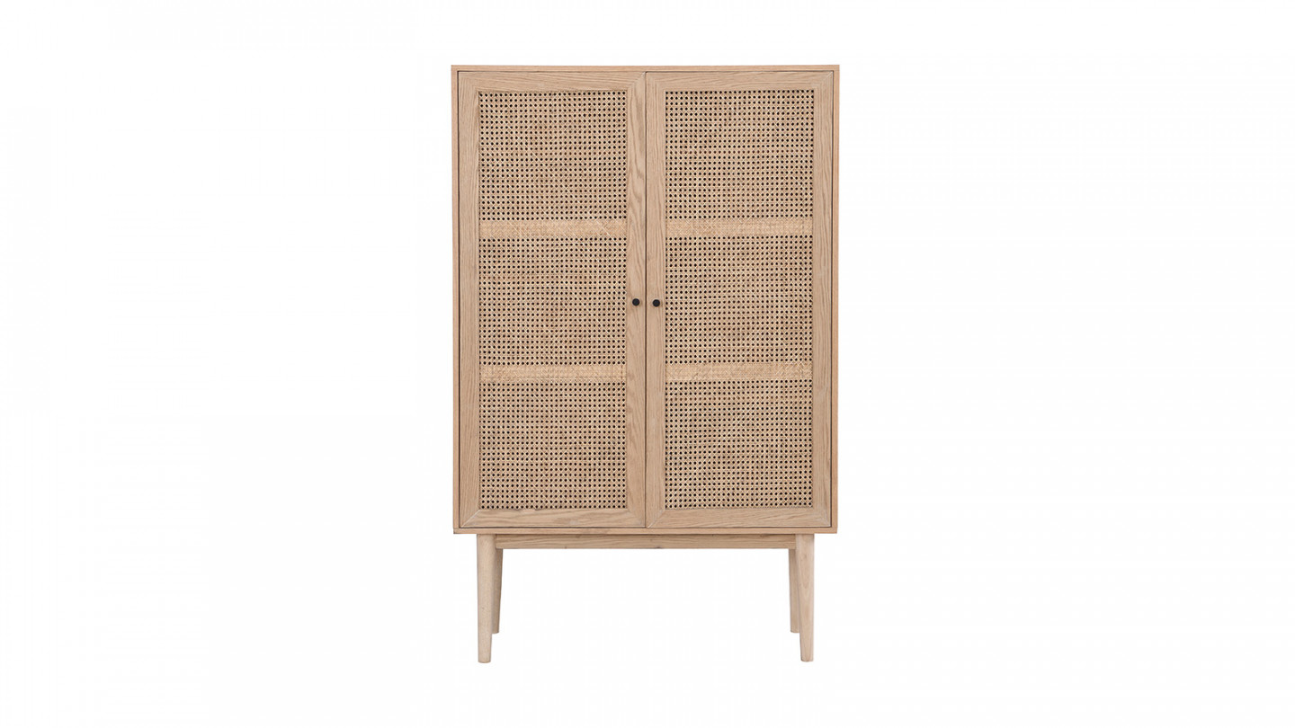 Armoire en cannage naturel et placage chêne 100 cm - Eden