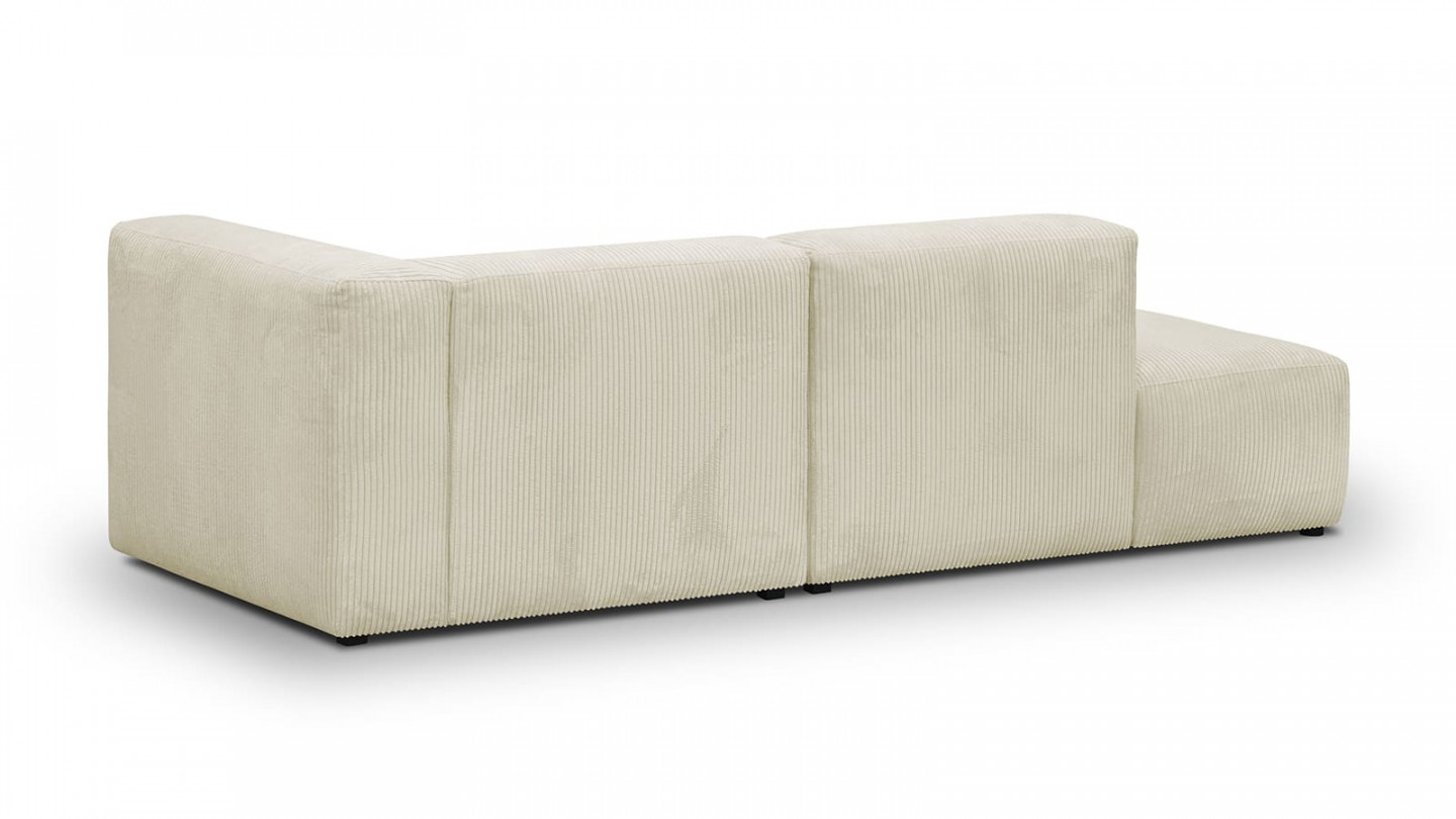 Canapé d'angle à droite modulable avec méridienne 3/4 places en velours côtelé beige - Modulo