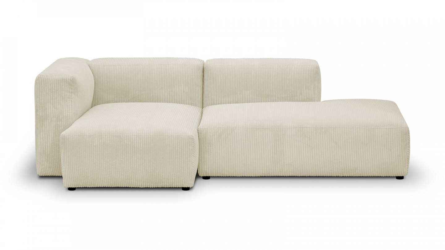 Canapé d'angle à gauche modulable avec méridienne 3/4 places en velours côtelé beige - Modulo
