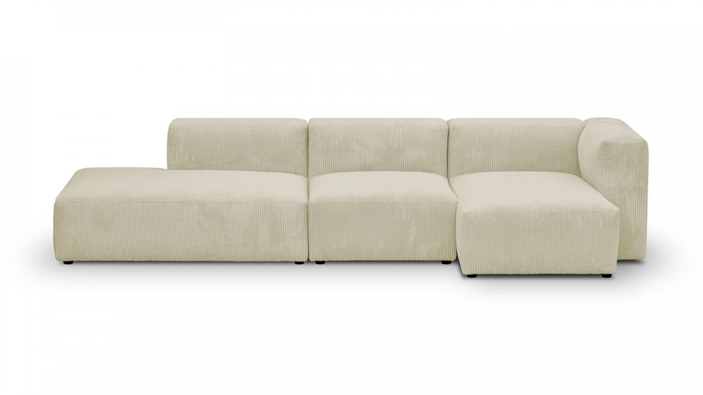 Canapé d'angle à droite modulable avec méridienne 5 places en velours côtelé beige - Modulo