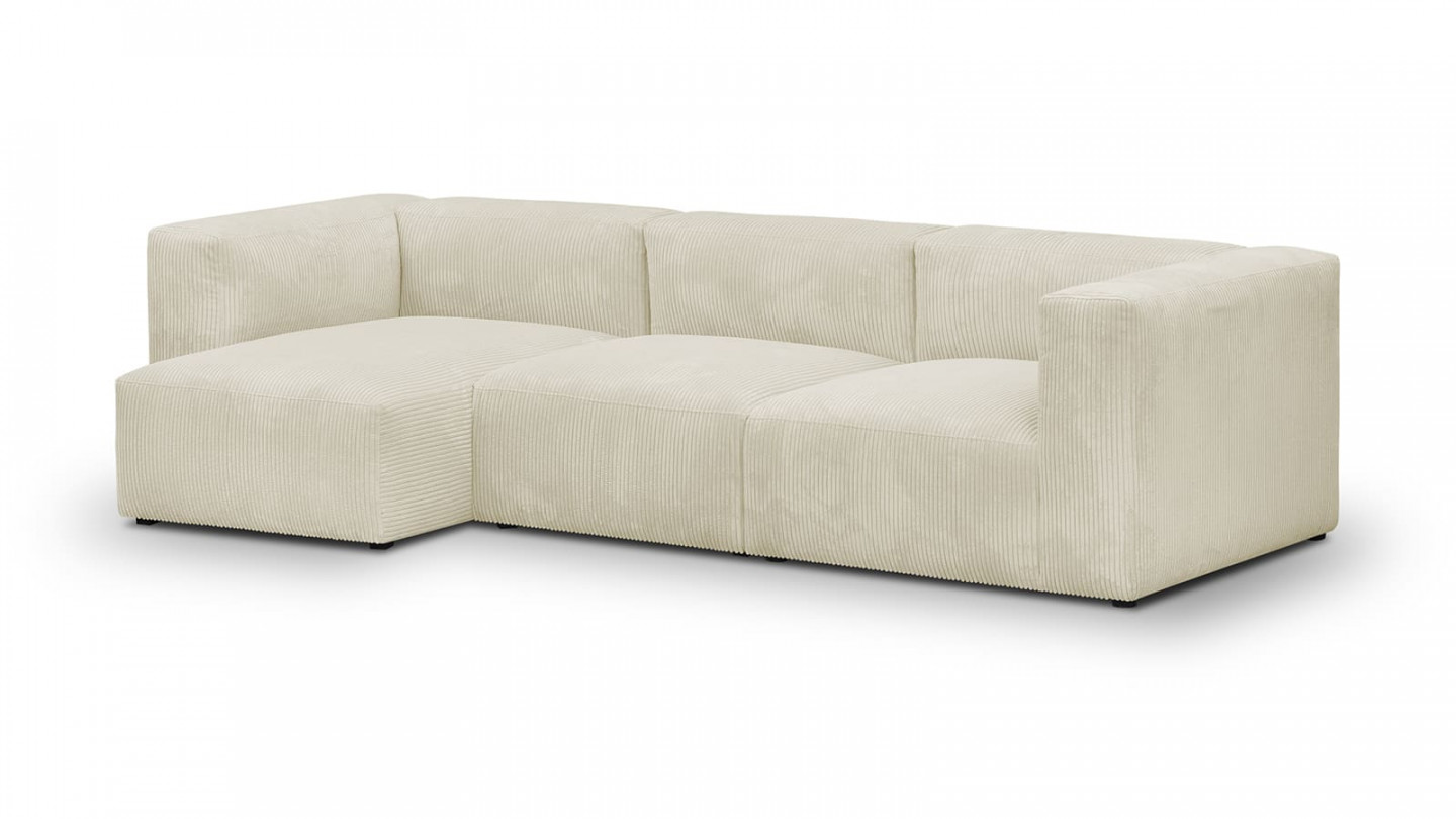 Canapé d'angle à gauche modulable avec méridienne 4 places en velours côtelé beige - Modulo