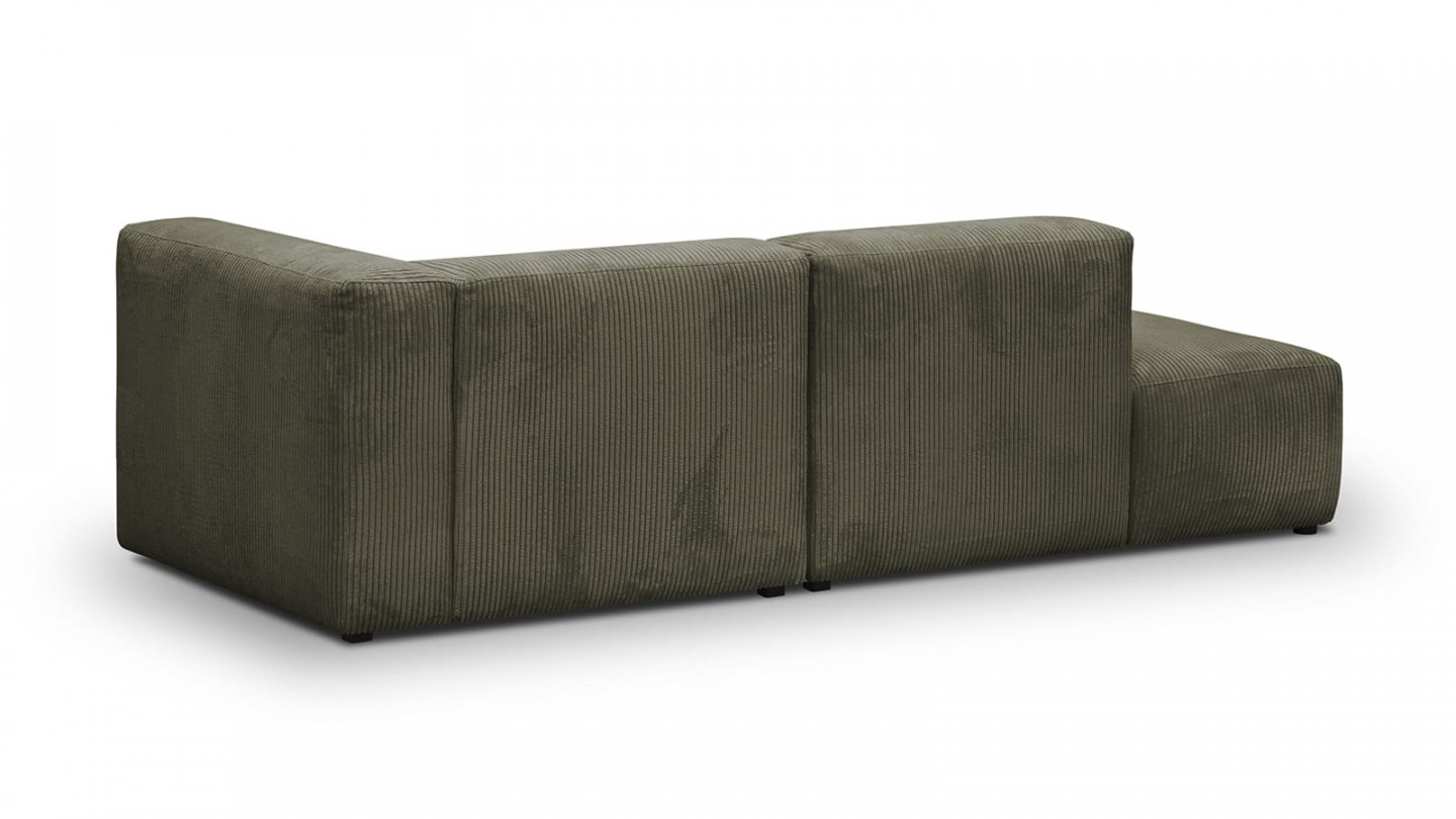 Canapé d'angle à gauche modulable avec méridienne 3/4 places en velours côtelé vert kaki - Modulo