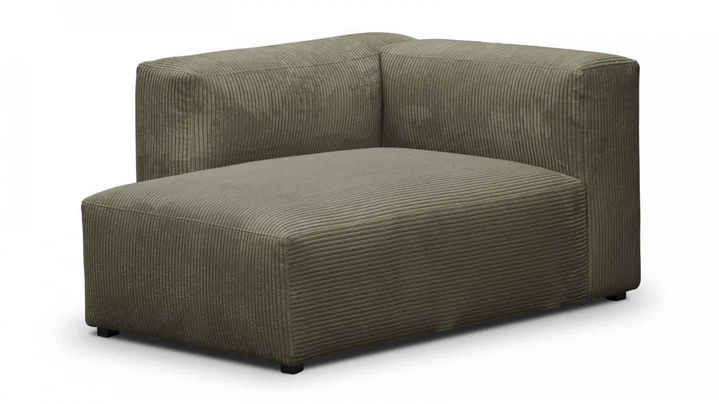 Canapé d'angle à gauche modulable avec méridienne 4 places en velours côtelé vert kaki - Modulo