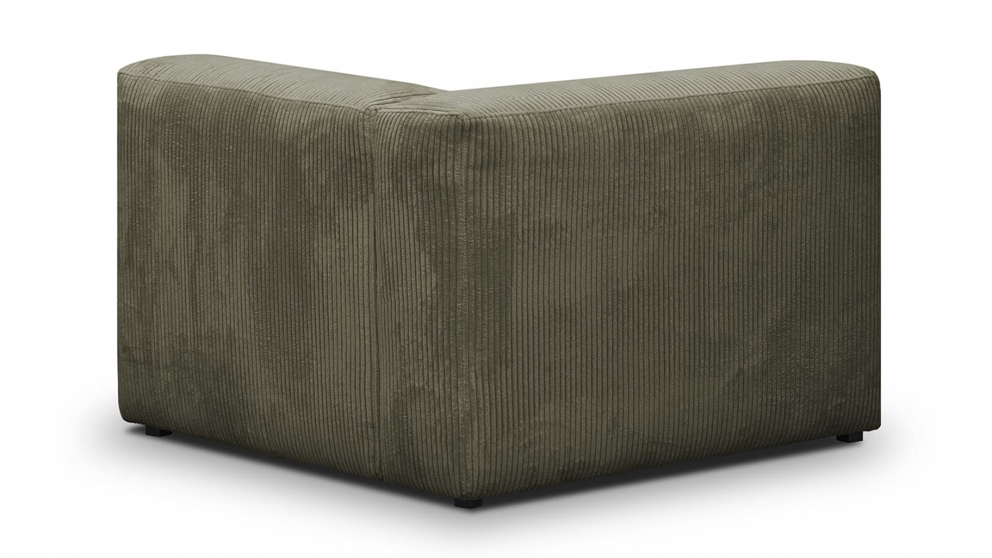 Canapé d'angle à droite modulable avec méridienne 4 places en velours côtelé vert kaki - Modulo
