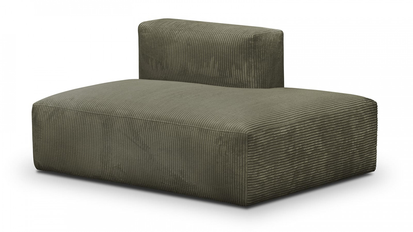 Canapé d'angle à gauche modulable avec méridienne 5 places en velours côtelé vert kaki - Modulo