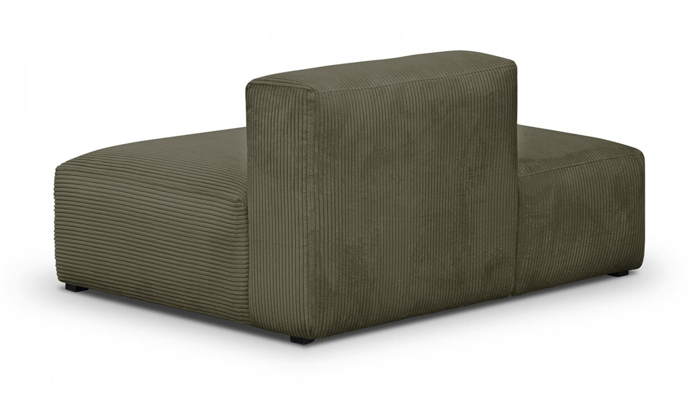 Canapé d'angle à droite modulable avec méridienne 5 places en velours côtelé vert kaki - Modulo