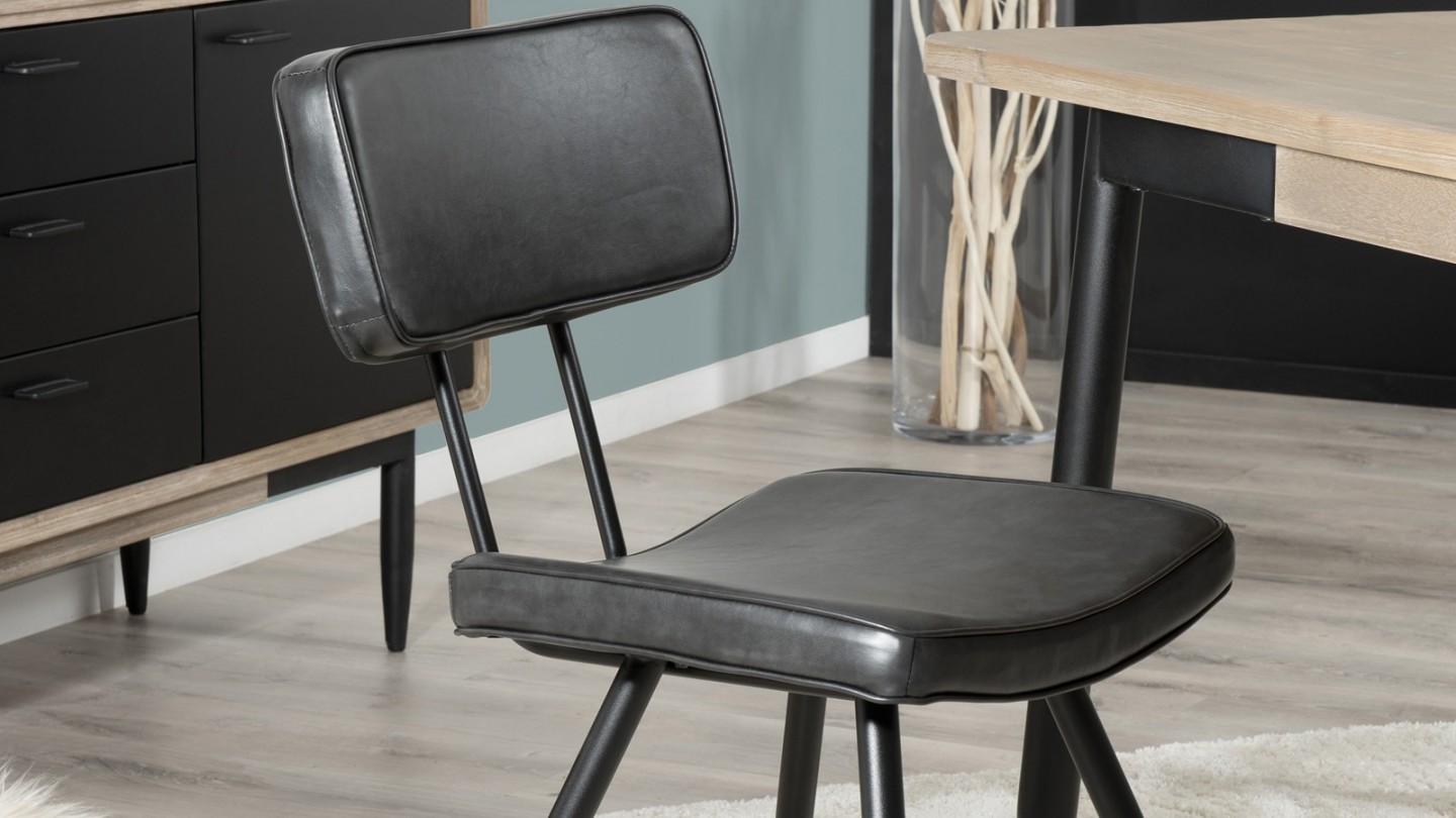Lot de 2 chaises James en simili cuir noir - Collection Tom