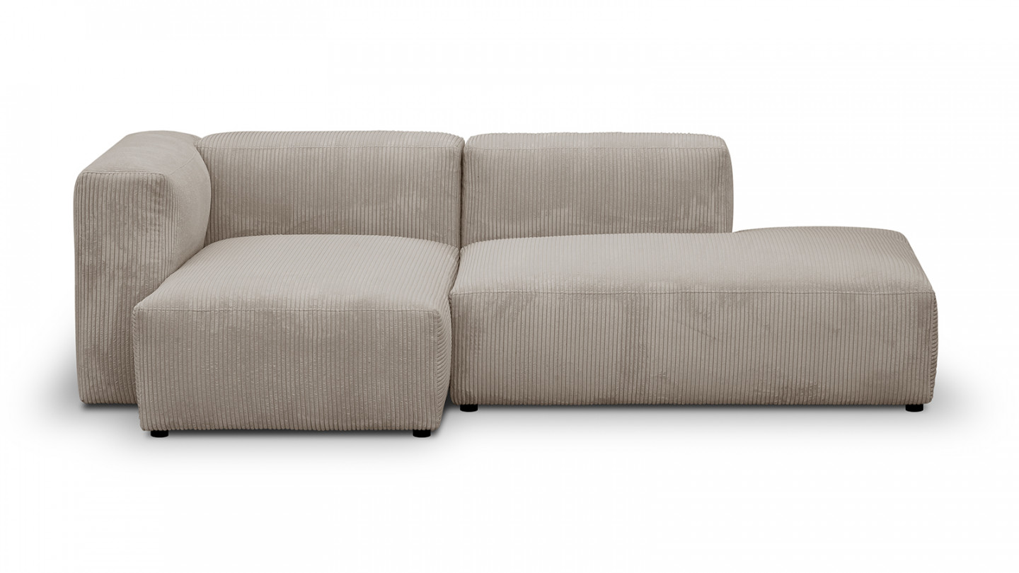 Canapé d'angle à gauche modulable avec méridienne 3/4 places en velours côtelé taupe - Modulo New