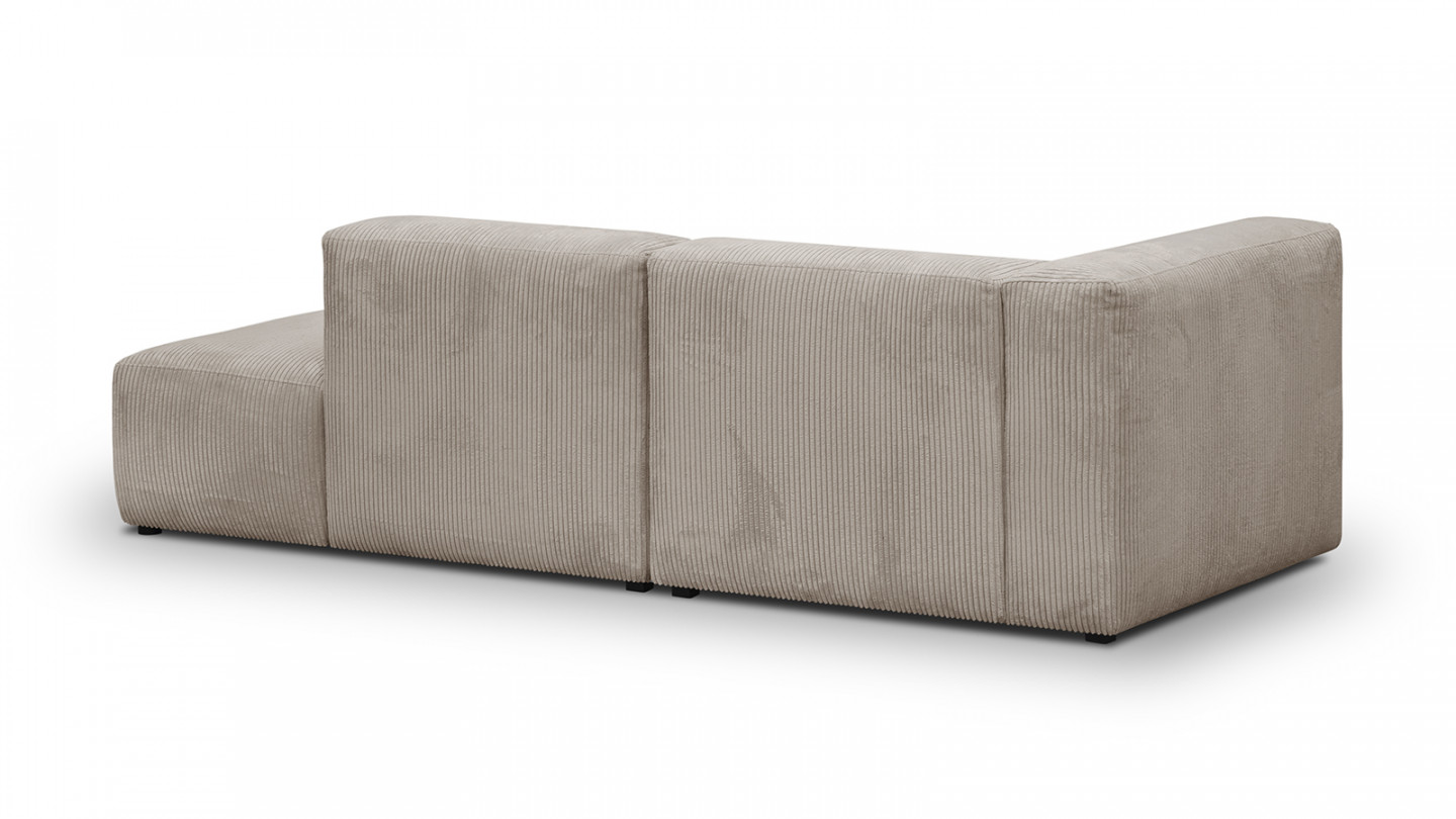 Canapé d'angle à gauche modulable avec méridienne 3/4 places en velours côtelé taupe - Modulo New