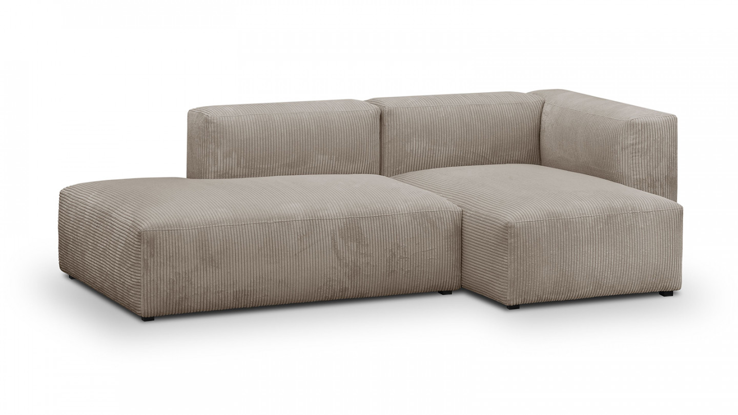 Canapé d'angle à droite modulable avec méridienne 3/4 places en velours côtelé taupe - Modulo New