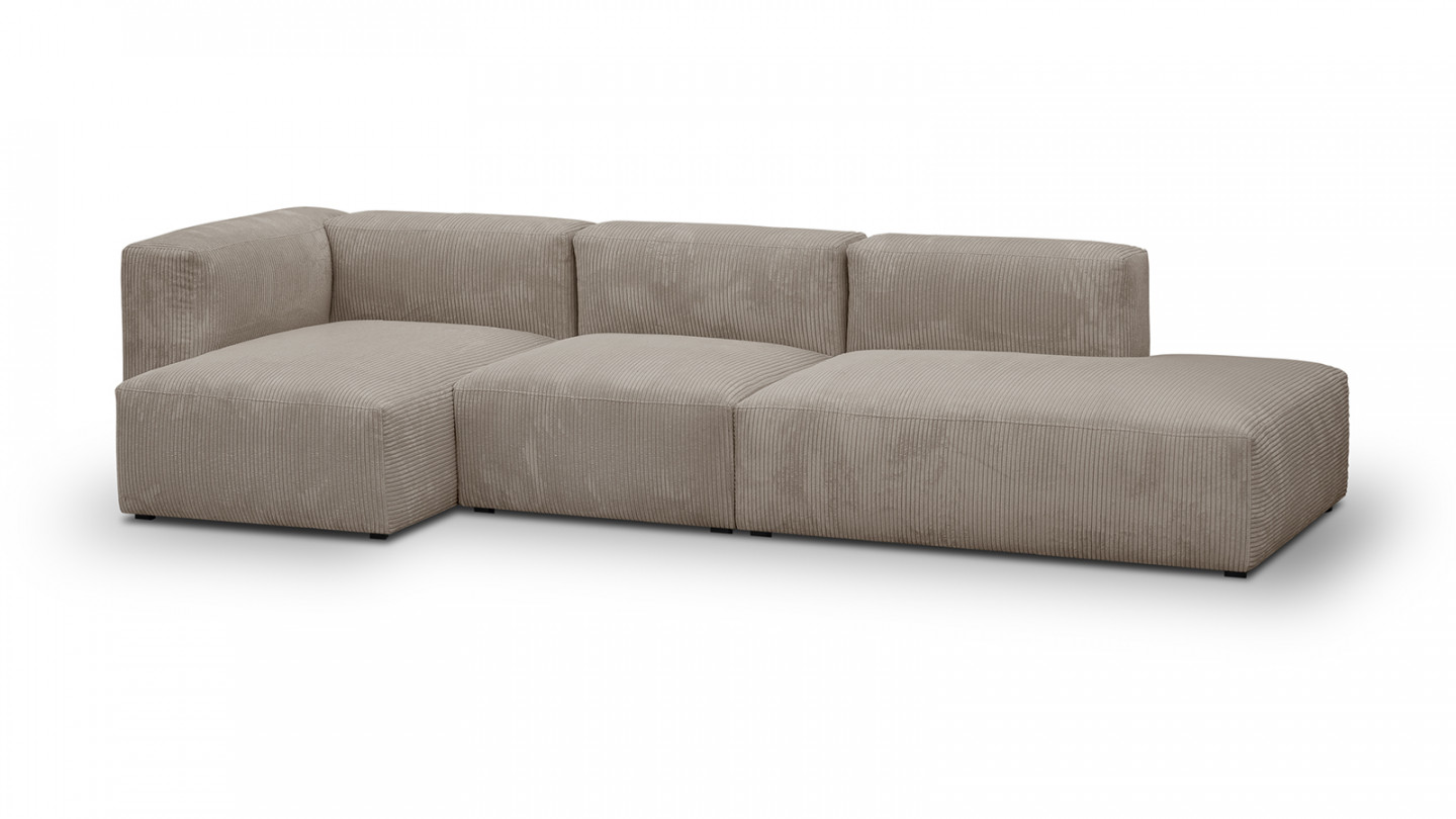 Canapé d'angle à gauche modulable avec méridienne 5 places en velours côtelé taupe - Modulo New