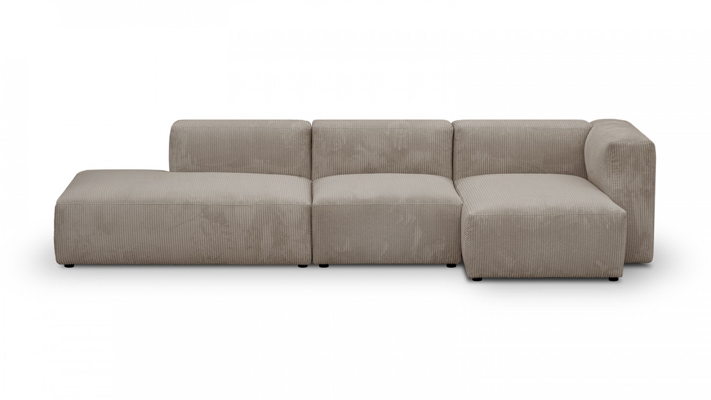 Canapé d'angle à droite modulable avec méridienne 5 places en velours côtelé taupe - Modulo New