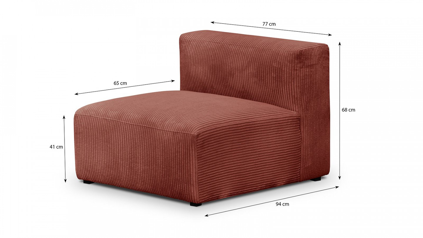 Canapé d'angle à droite modulable avec méridienne 4 places en velours côtelé rouille - Modulo New