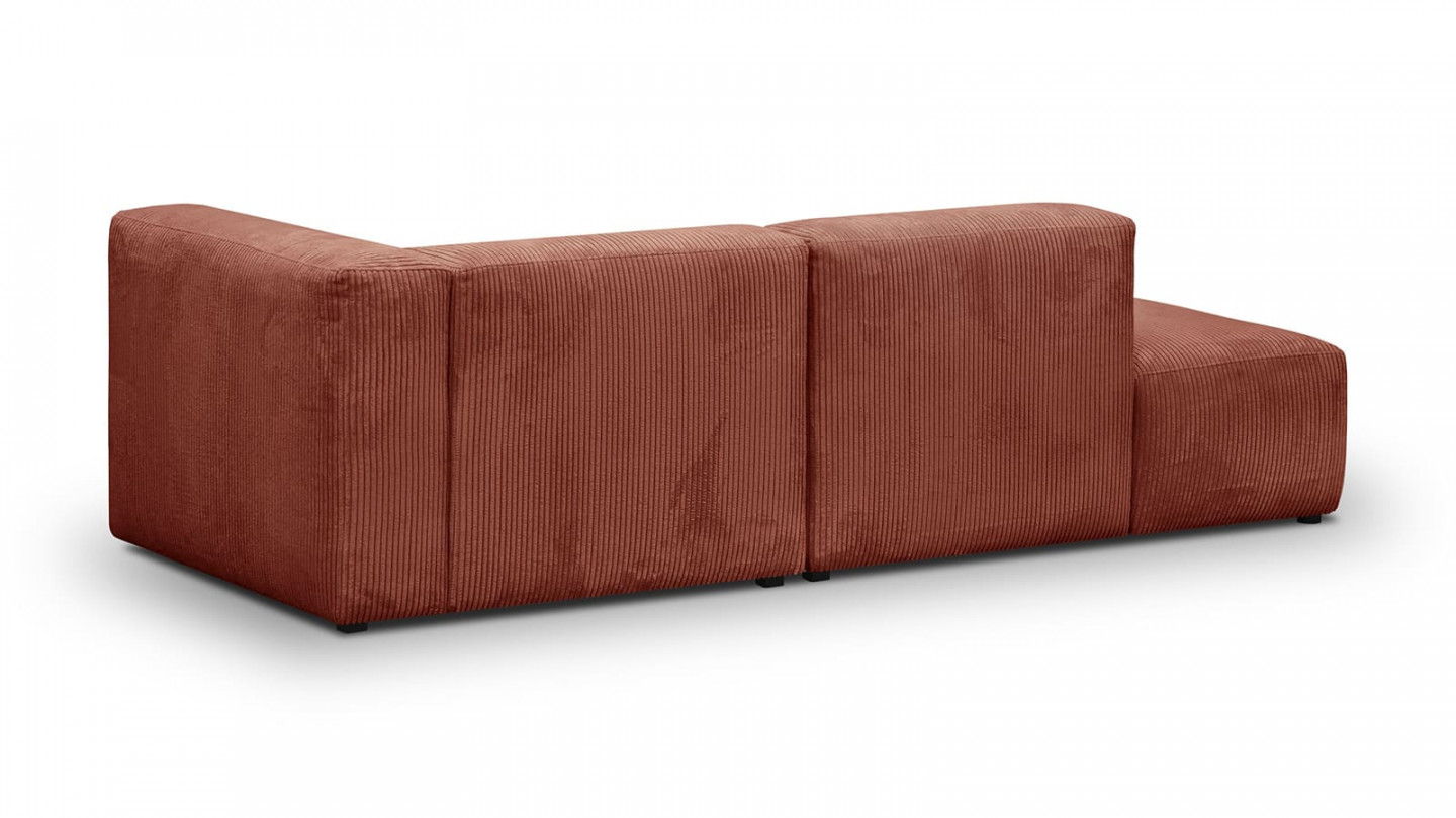 Canapé d'angle à droite modulable avec méridienne 3/4 places en velours côtelé rouille - Modulo New