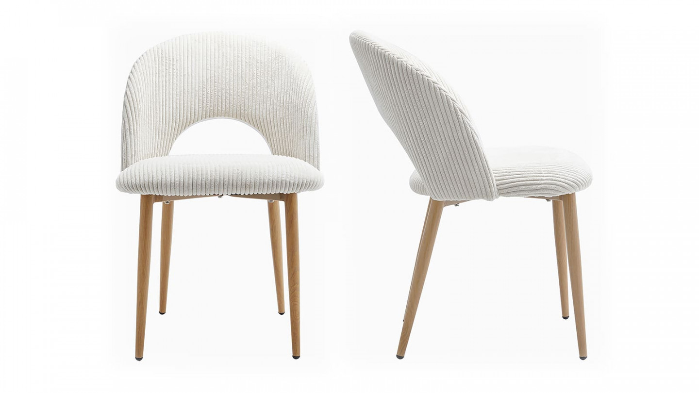 Lot de 2 chaises de salle à manger en velours côtelé beige, piètement