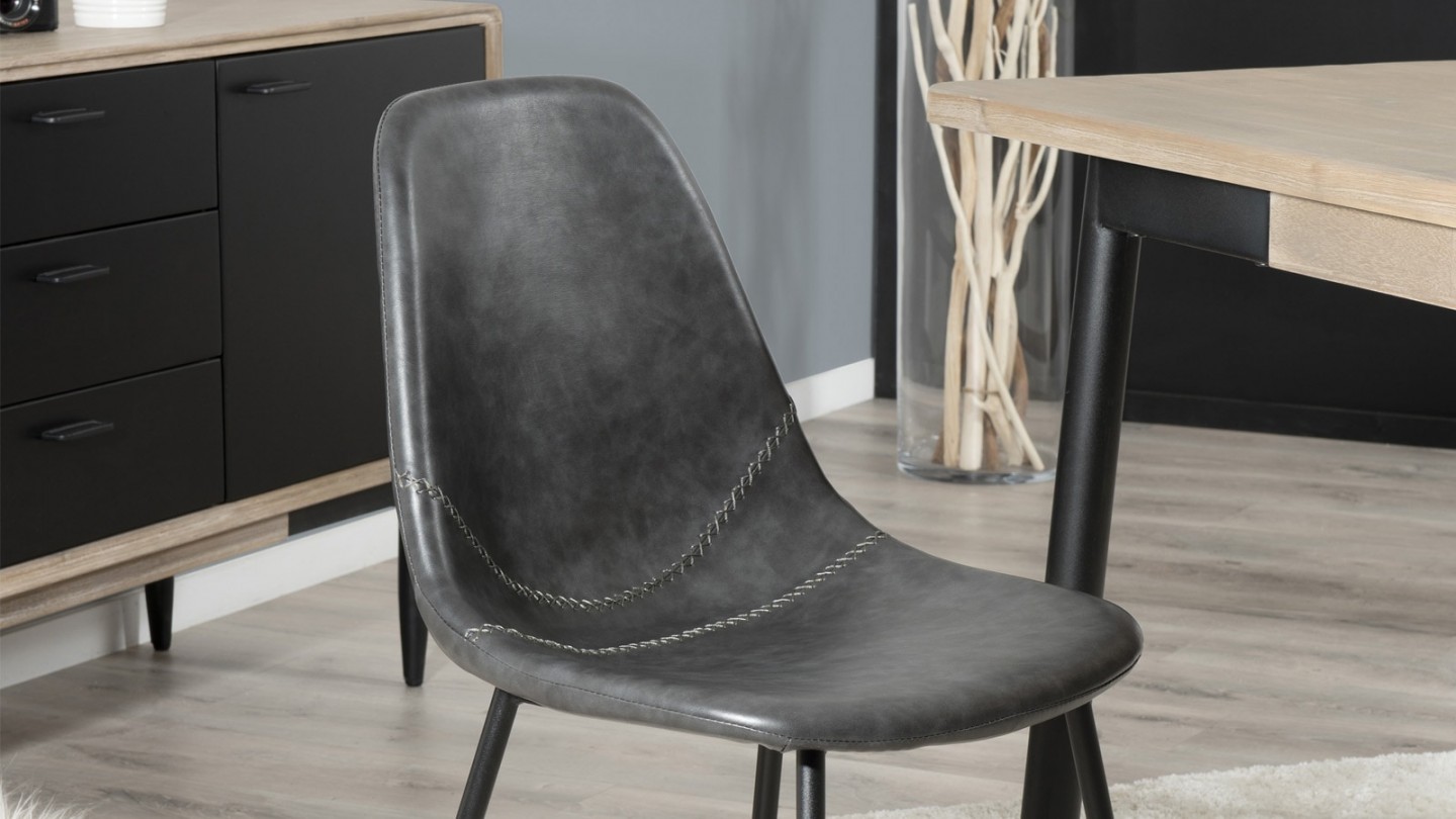 Lot de 2 chaises John en simili cuir noir - Collection Tom