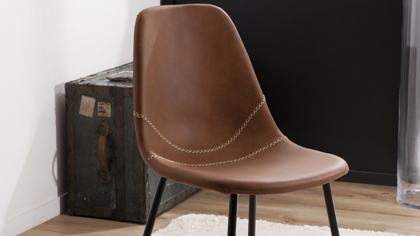 Lot de 2 chaises John en simili cuir marron - Collection Tom