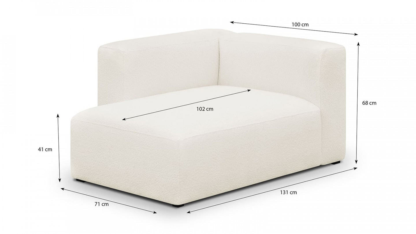 Canapé d'angle à gauche modulable avec méridienne 4 places en tissu bouclette écru - Modulo