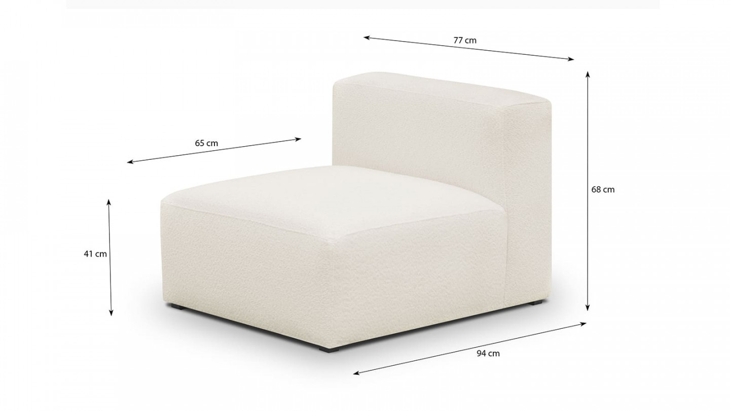 Canapé d'angle à droite modulable avec méridienne 4 places en tissu bouclette écru - Modulo