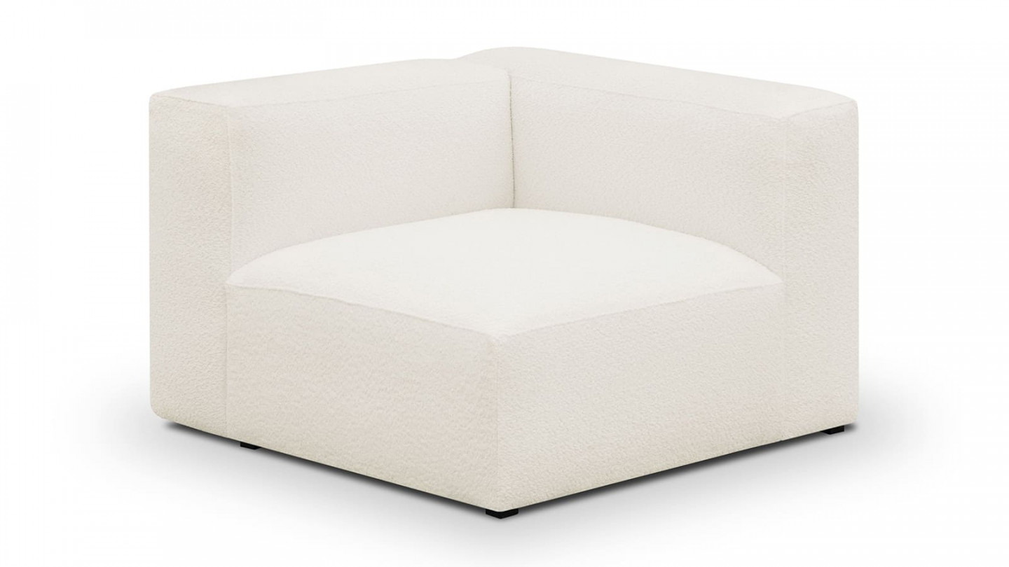 Canapé d'angle à droite modulable avec méridienne 4 places en tissu bouclette écru - Modulo