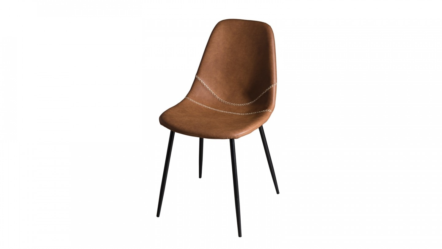 Lot de 2 chaises John en simili cuir marron - Collection Tom