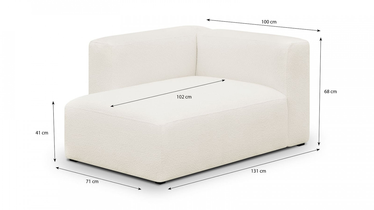 Canapé d'angle à gauche modulable avec méridienne 3/4 places en tissu bouclette écru - Modulo