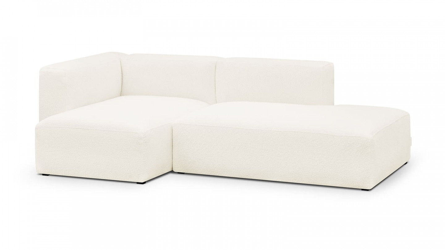 Canapé d'angle à gauche modulable avec méridienne 3/4 places en tissu bouclette écru - Modulo