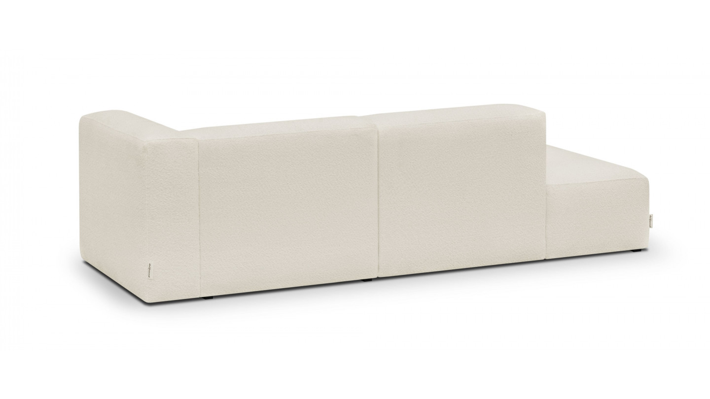 Canapé d'angle à droite modulable avec méridienne 3/4 places en tissu bouclette écru - Modulo