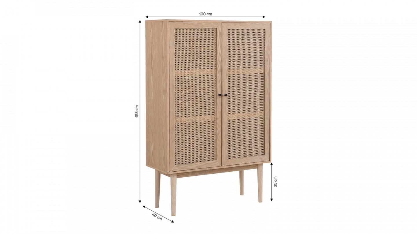 Armoire en cannage naturel et placage chêne 100 cm - Eden