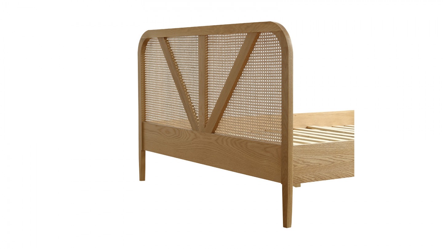 Ensemble lit adulte 140x190 cm placage bois avec tête de lit en cannage Leonie + Matelas Latex naturel Latex Luxury