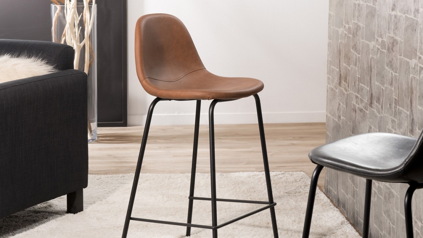 Lot de 2 chaises de bar John en simili cuir marron - Collection Tom