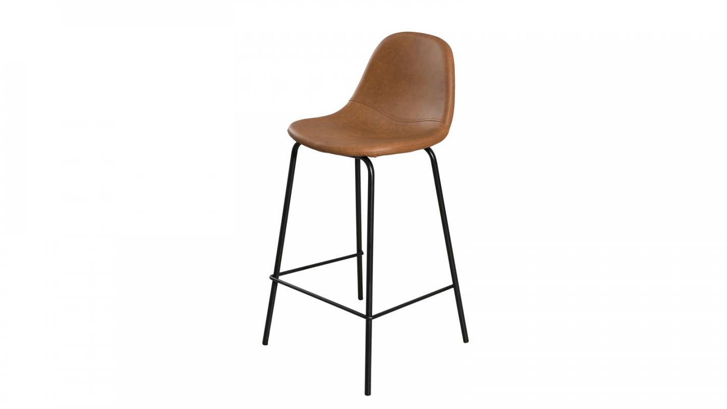 Lot de 2 chaises de bar John en simili cuir marron - Collection Tom
