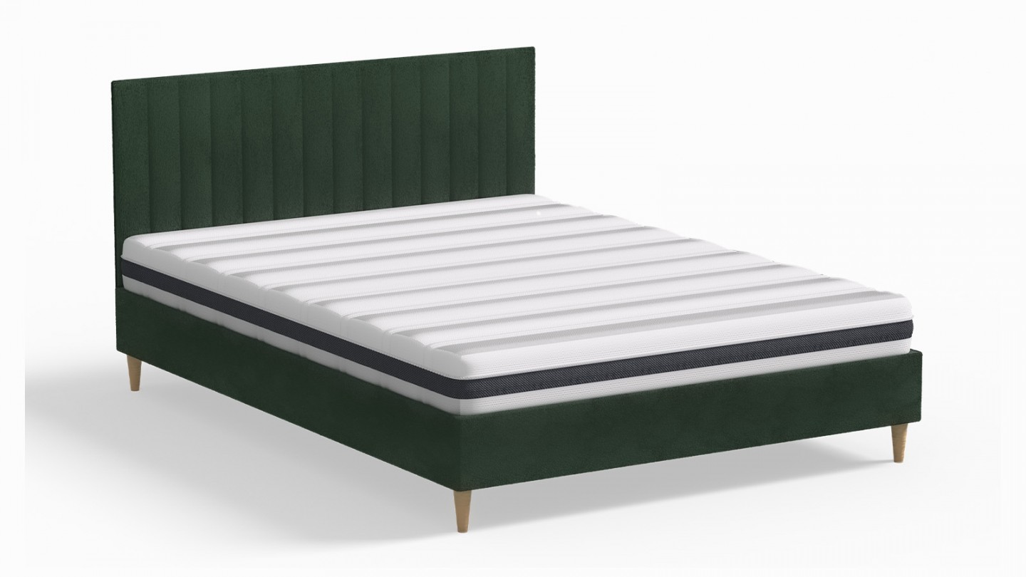 Ensemble lit adulte 140x190 cm en velours vert avec tête de lit