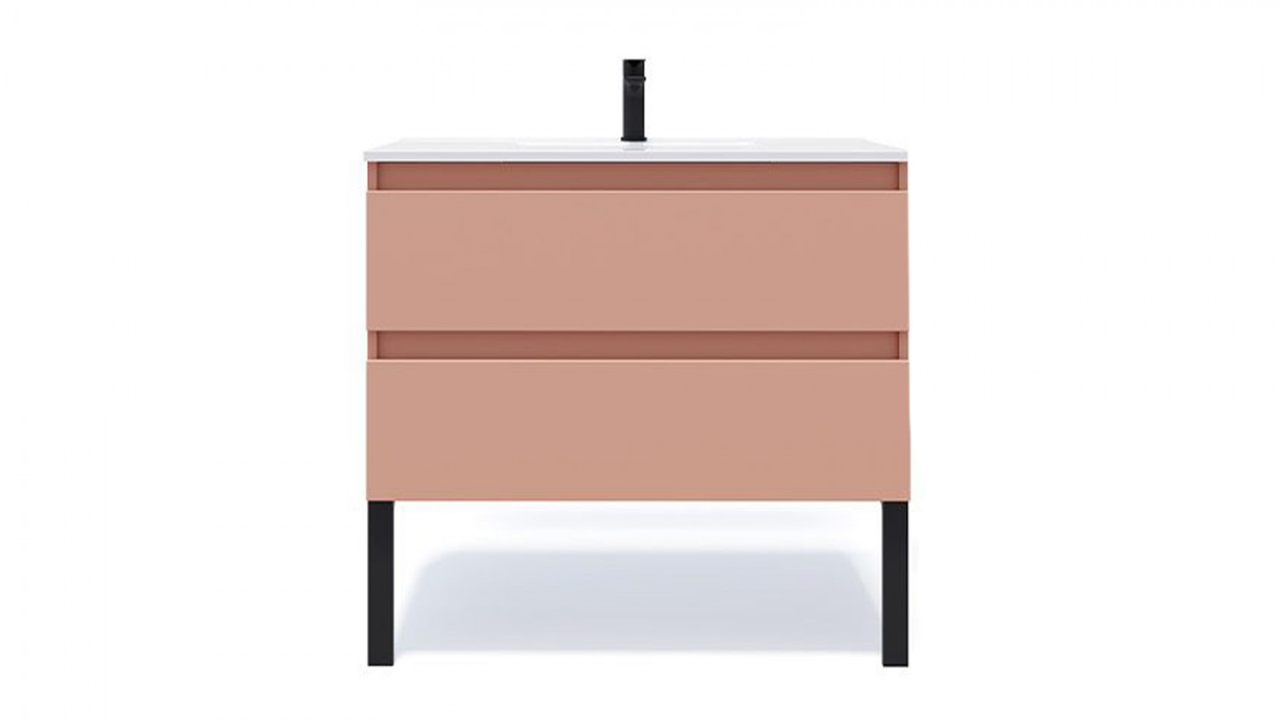 Meuble de salle de bain suspendu vasque intégrée 90cm 2 tiroirs Abricot - Rivage
